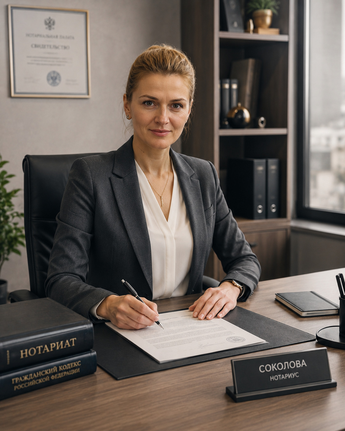 Нотариус Соколова Анна Валерьевна за рабочим столом